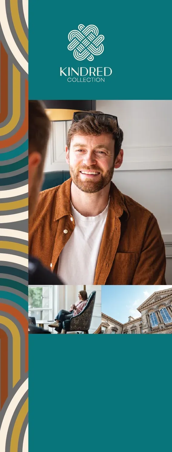 Kindred portrait layout with teal brand panels